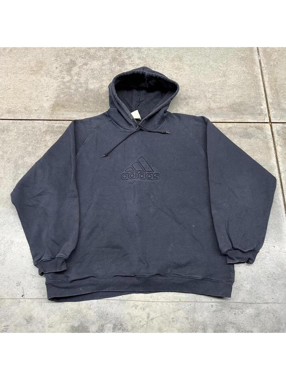 vintage adidas black tonal heavyweight boxy fit hoodie size medium